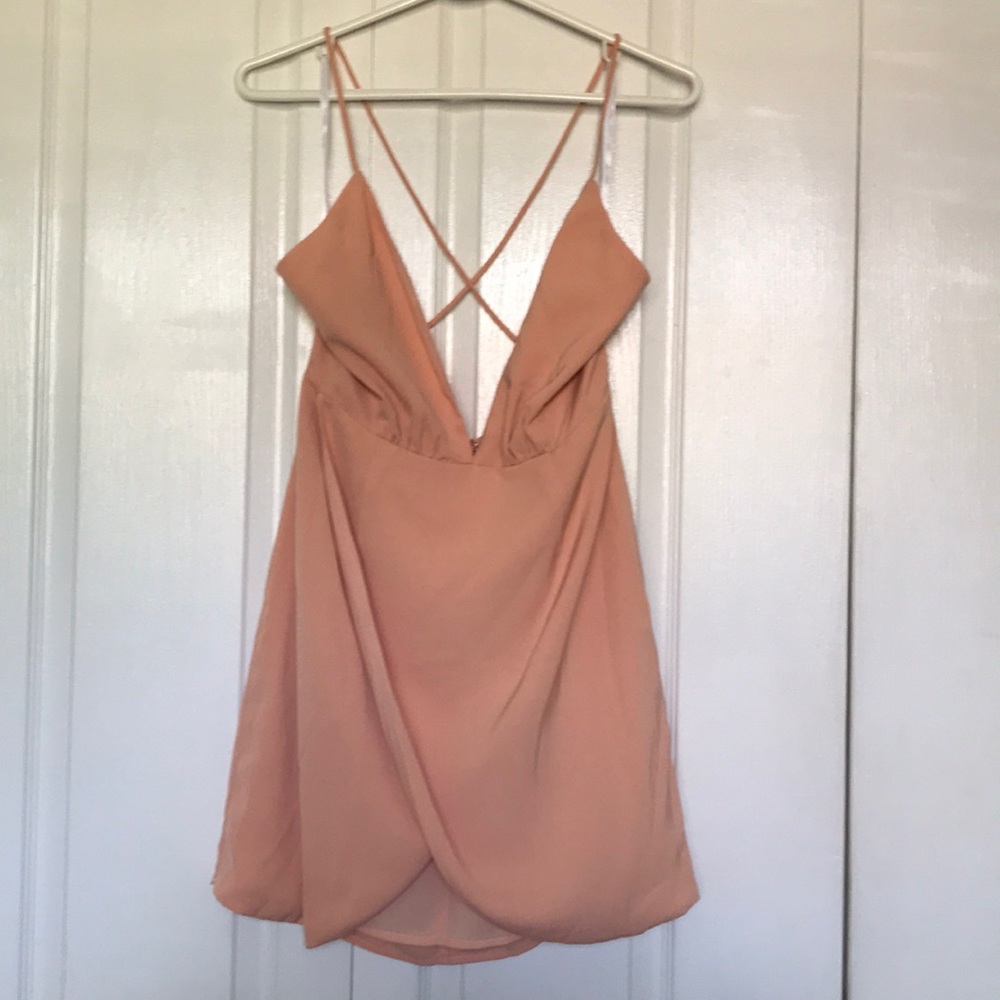 NWOT - Deep V Peach Mini Dress
